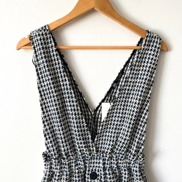 Zara Pinafore Tweed Buttons Overall Dress Blue NWT Size Small - Picture 7 of 11